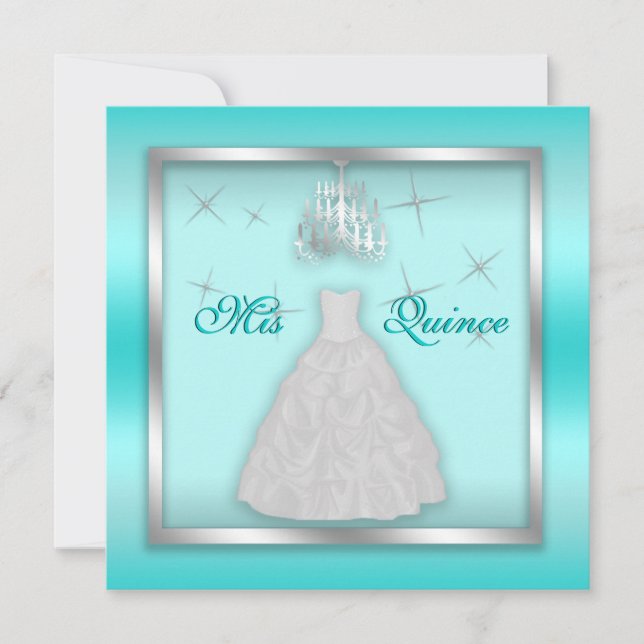 Sparkling Quinceanera Invite Teal Silver White (Front)