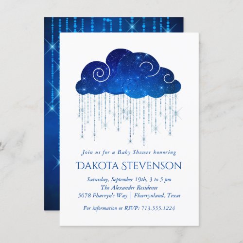Sparkling Rain  Bold Royal Blue Baby Shower Invitation