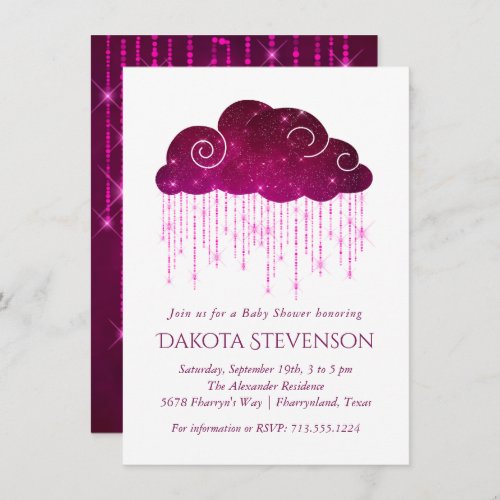 Sparkling Rain  Dark Pink and White Baby Shower Invitation