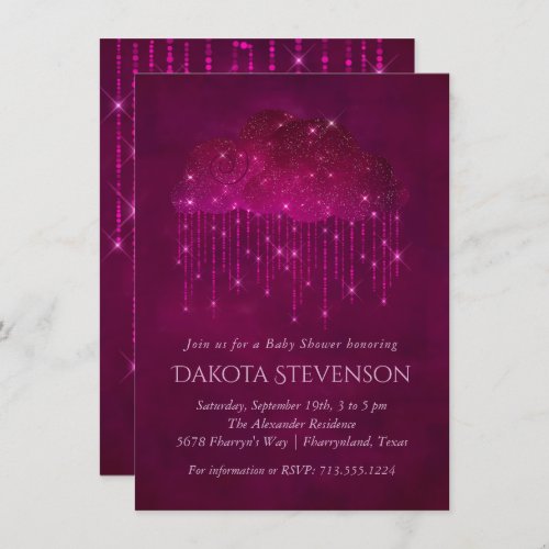 Sparkling Rain  Dark Pink Monochrome Baby Shower Invitation