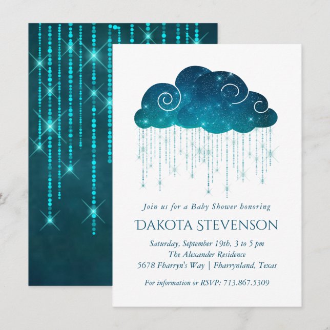 Sparkling Rain | Turquoise and White Baby Shower Invitation (Front/Back)