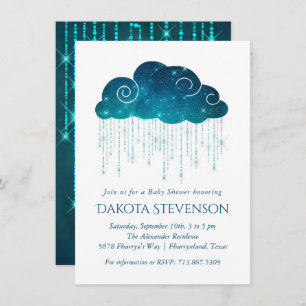 Sparkling Rain Turquoise and White Baby Shower Invitation