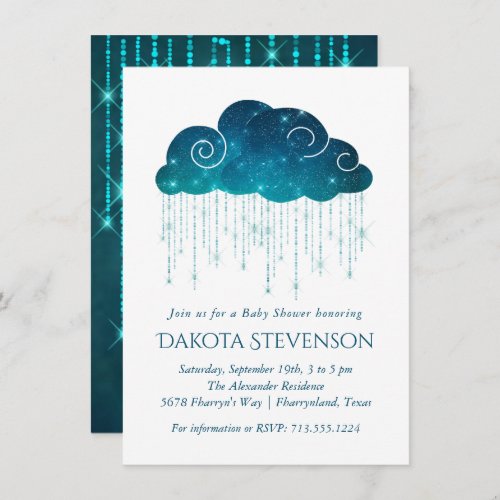 Sparkling Rain  Turquoise and White Baby Shower Invitation