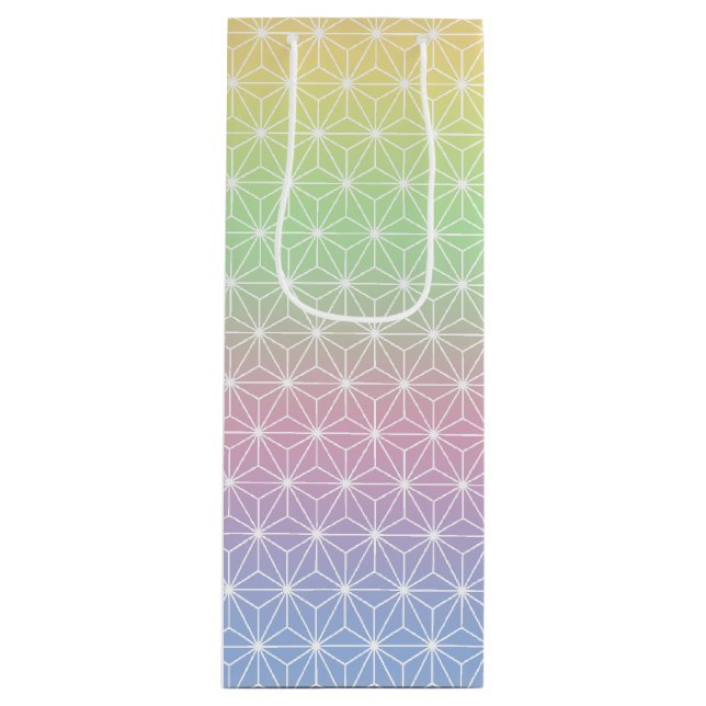 Sparkling Rainbow Asanoha Geometric Pattern Wine Gift Bag (Front)
