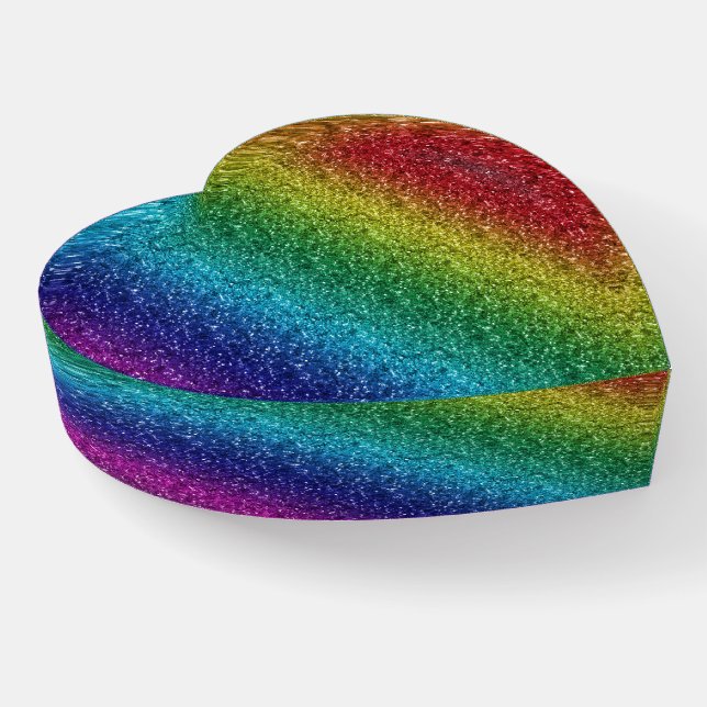 Sparkling Rainbow Glitter Heart Shape Paperweight (Angled)