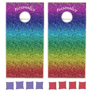 Sparkling Rainbow Glitter Personalized Bean Bag Cornhole Set