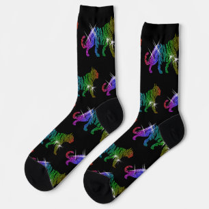 Sparkling Rainbow Glitter Tiger Animal Pattern Socks