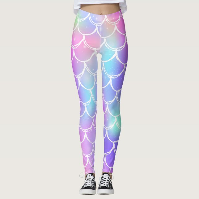 Sparkling Rainbow Mermaid Scales Leggings (Front)