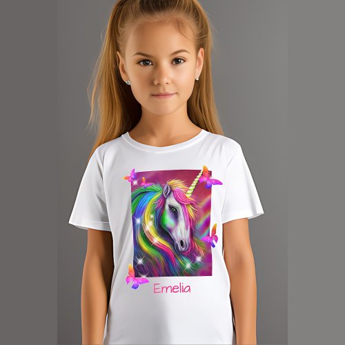 Sparkling Rainbow Unicorn Head T_Shirt