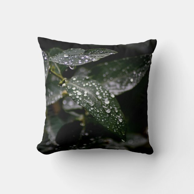 Sparkling Raindrop Leaf Throw Pillow (Front)