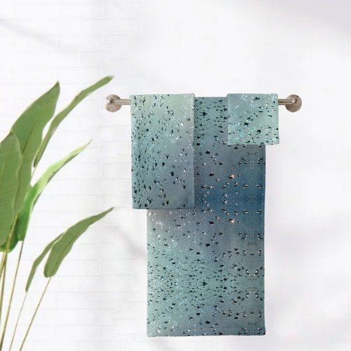 Sparkling Raindrops Teal Aqua Blue Bath Towel Set