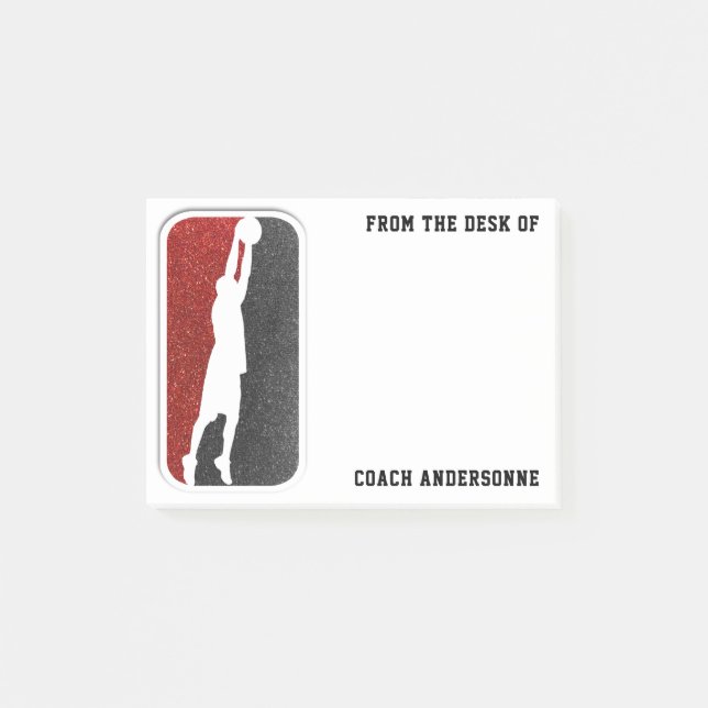 Sparkling Red and Black Basketball Coach Sports Post-it Notes (Front)