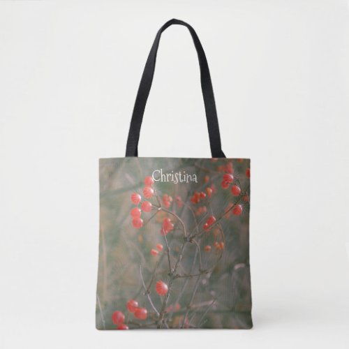 Sparkling Red Berries Nature Photo Personalized Tote Bag