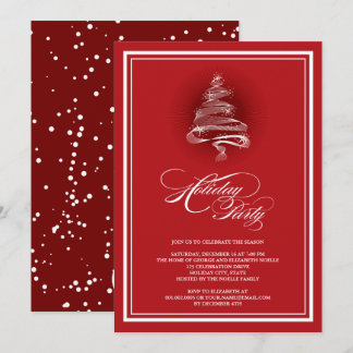 Sparkling Red Christmas Tree Holiday Party Invite