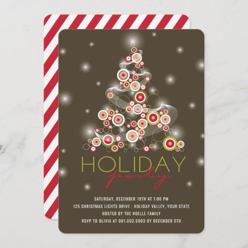 Sparkling Red Circles Christmas Tree Holiday Party Invitation