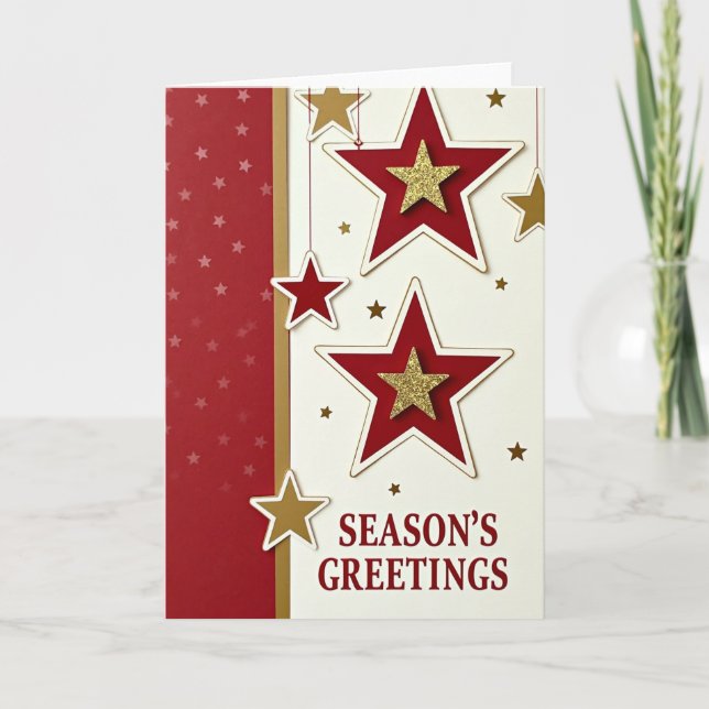 Sparkling Red Gold Christmas Card (Front)