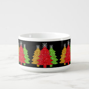 Sparkling red gold green Christmas tree snowflake Bowl