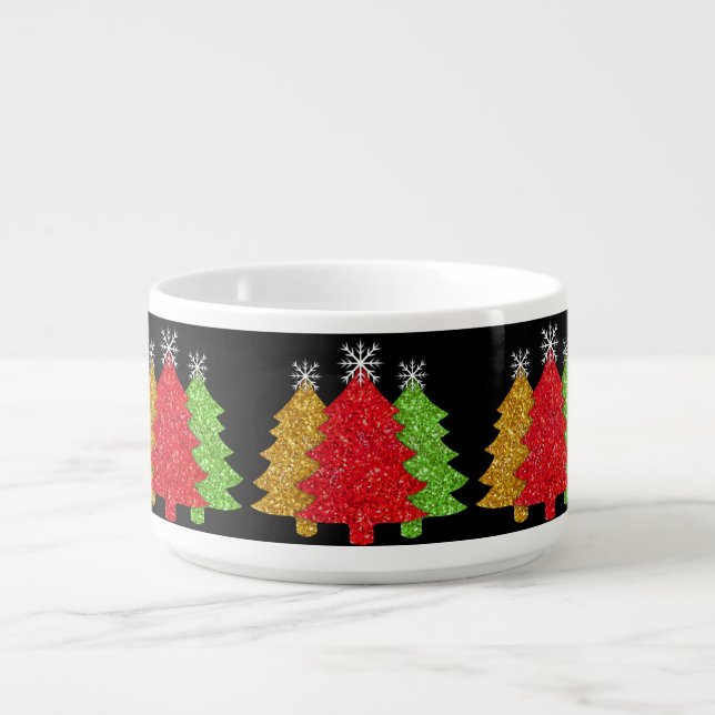 Sparkling red gold green Christmas tree snowflake Bowl (Center)