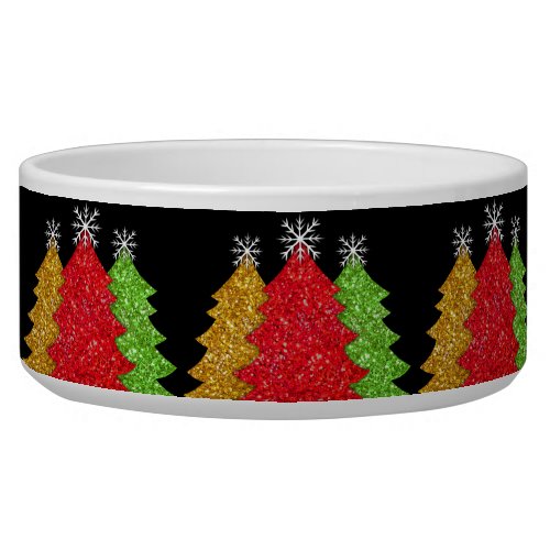 Sparkling red gold green Christmas tree snowflake Bowl