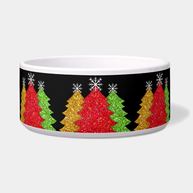 Sparkling red gold green Christmas tree snowflake Bowl (Front)