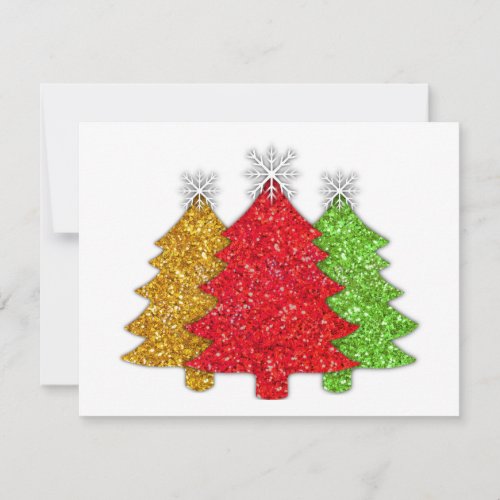 Sparkling red gold green Christmas tree snowflake Holiday Card