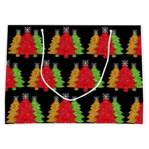 Sparkling red gold green Christmas tree snowflake Large Gift Bag