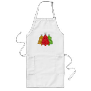 Sparkling red gold green Christmas tree snowflake Long Apron