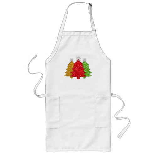 Sparkling red gold green Christmas tree snowflake Long Apron