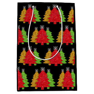 Sparkling red gold green Christmas tree snowflake Medium Gift Bag
