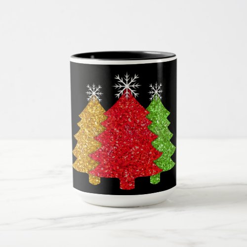 Sparkling red gold green Christmas tree snowflake Mug