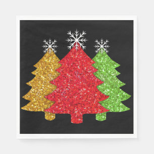 Sparkling red gold green Christmas tree snowflake Napkins