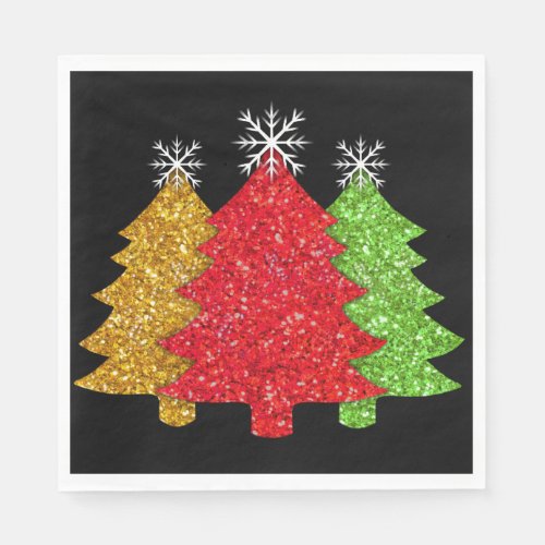 Sparkling red gold green Christmas tree snowflake Napkins
