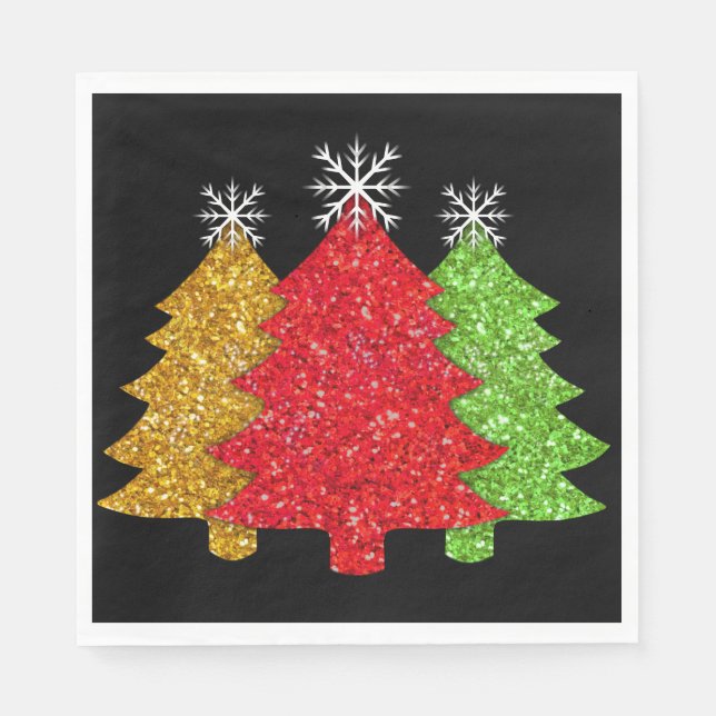 Sparkling red gold green Christmas tree snowflake Napkins (Front)