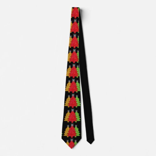 Sparkling red gold green Christmas tree snowflake Neck Tie