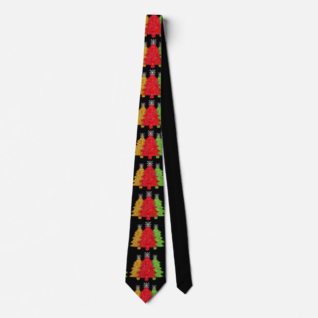 Sparkling red gold green Christmas tree snowflake Neck Tie (Front)