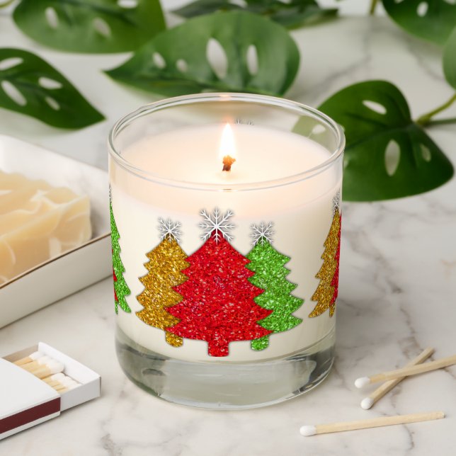 Sparkling red gold green Christmas tree snowflake Scented Candle (Lit)