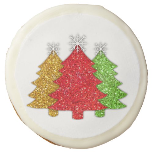Sparkling red gold green Christmas tree snowflake Sugar Cookie