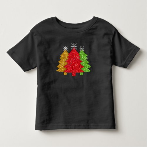 Sparkling red gold green Christmas tree snowflake Toddler T_shirt