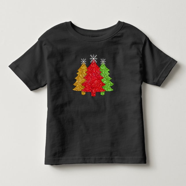 Sparkling red gold green Christmas tree snowflake Toddler T-shirt (Front)
