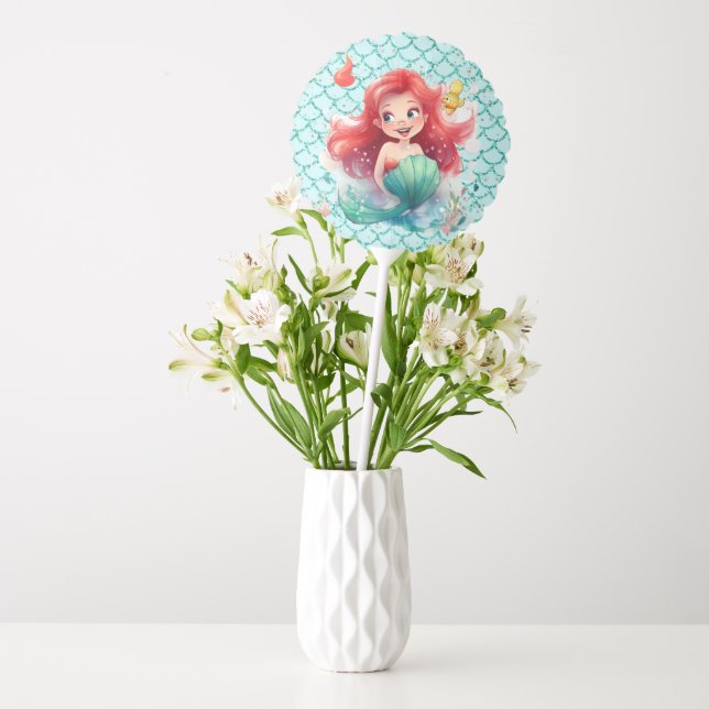 Sparkling Red-Haired Mermaid Birthday Party Balloon (Vase)