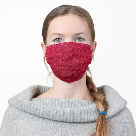 Sparkling Red Metallic Glitter Faux Print Adult Cloth Face Mask (Worn)