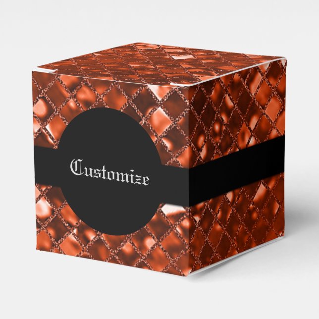 Sparkling Red Mosaic Pattern Cube Favor Box (Front Side)