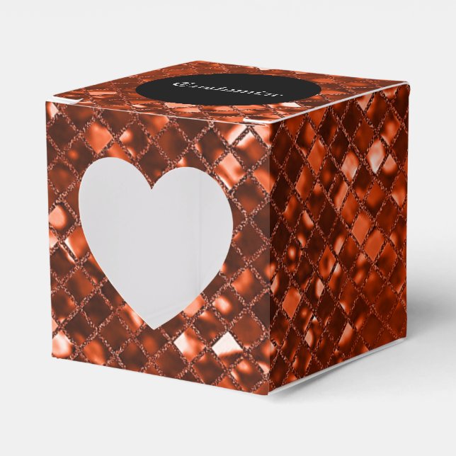 Sparkling Red Mosaic Pattern Heart Favor Box (Front Side)