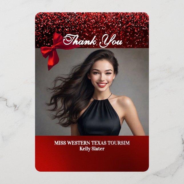 Sparkling Red Real Foil Thank You Card (Front)
