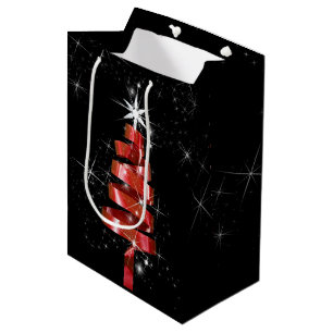 Sparkling Red Ribbon Christmas Tree Medium Gift Bag