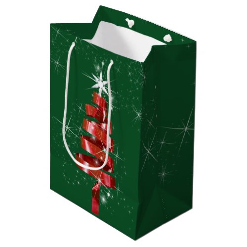 Sparkling Red Ribbon Christmas Tree Medium Gift Bag