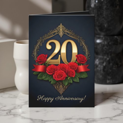 Sparkling Red Roses Gold 20th Wedding Anniversary