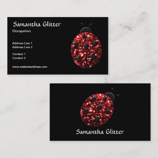 Sparkling red sparkles Ladybird Ladybug Black Business Card