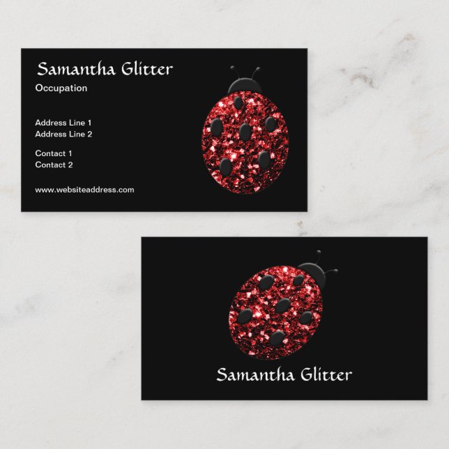 Sparkling red sparkles Ladybird Ladybug Black Business Card (Front/Back)