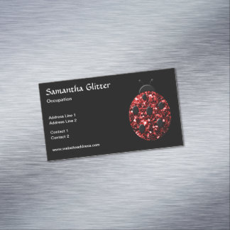 Sparkling red sparkles Ladybird Ladybug Black Business Card Magnet